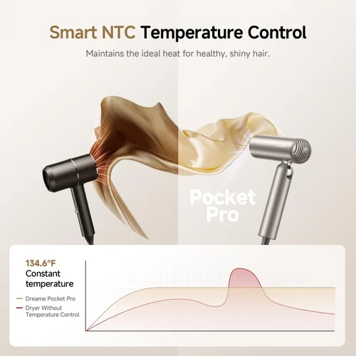 Miniatura 8 de Dreame Secador de pelo Pocket Pro, secador de pelo de viaje de doble voltaje con difusor, soplador de pelo iónico profesional de alta velocidad