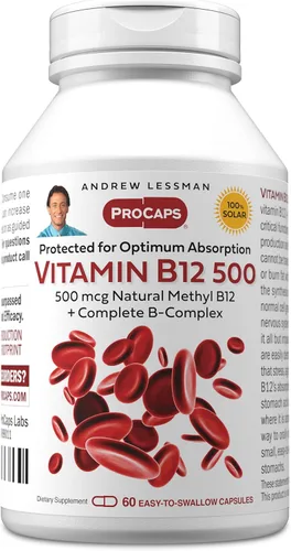 ANDREW LESSMAN Vitamina B12 500 60 cápsulas – Metilcobalamina protegida por absorción (coenzima natural vitamina B12), esencial para la energía y el