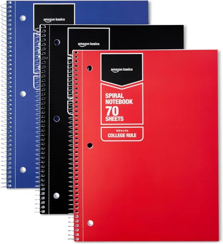 Miniatura 6 de Amazon Basics - Cuaderno de espiral de rayas anchas, 70 hojas, 7-1/2 x 10-1/2 pulgadas, paquete de 3, varios colores pastel sólidos Colores sólidos