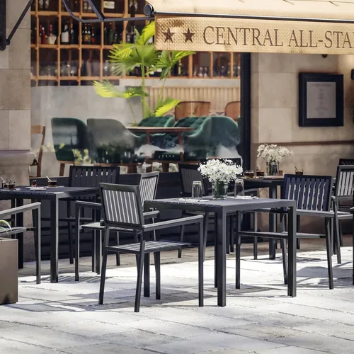 Miniatura 7 de Flash Furniture Harris - Juego de 2 sillas comerciales para interiores y exteriores, respaldo y asiento con listones de poliresina negra, marco