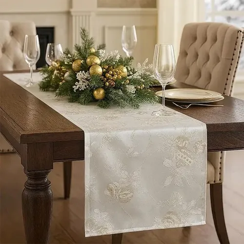Miniatura 4 de Fennco Styles Royal De Noel - Camino de mesa jacquard con diseño navideño de 16 pulgadas de ancho x 36 pulgadas de largo, rojo