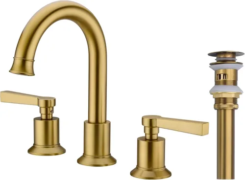 Miniatura 9 de TRUSTMI Grifo de baño negro mate latón 2 manijas 8 pulgadas grifo de tocador de lavabo con desagüe de fregadero de desbordamiento de metal Mate negro