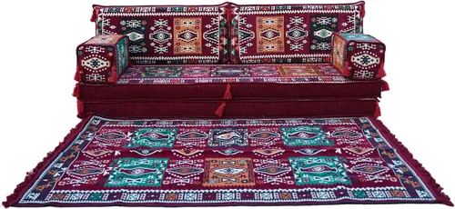 Miniatura 6 de arabicsofa Sofá Majlis Árabe Granate con Cojines – Sofá Modular de Dos Plazas de Suelo para Sala de Estar