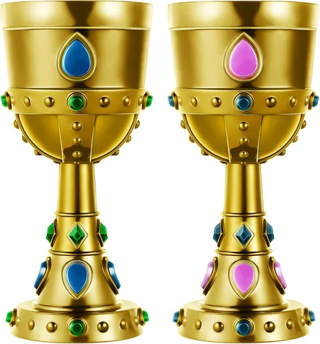 Suclain 2 copas de corona moldeadas medievales de 8 onzas, cáliz de oro con joyas de oro, copa de plástico vintage, cáliz de fiesta, cáliz de