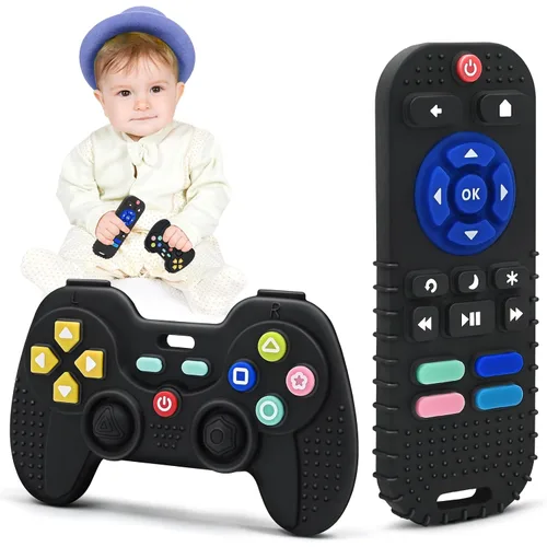 Juguetes de dentición para bebés de 3 a 6 a 12 meses, mordedor sensorial de silicona, control remoto y controlador de juego, juguete de alivio de la