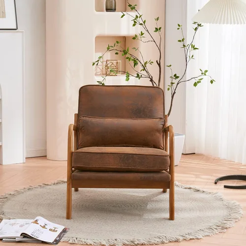Miniatura 7 de Silla decorativa con respaldo medio, respaldo inclinado, cómodo cojín extraíble, asiento tapizado, sillón de mediados de siglo, sillón de ocio