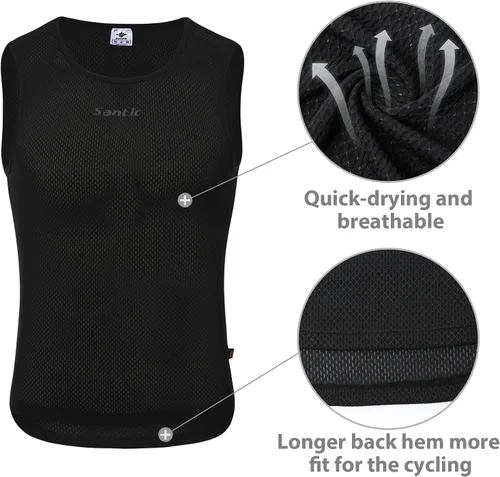 Miniatura 3 de Santic Camiseta sin mangas de ciclismo con capa base para hombre, camiseta sin mangas, chaleco de secado rápido
