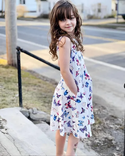 Miniatura 2 de Vestidos de verano para niñas, sin mangas, con bolsillo, vestido de sirena de mariposa, vestido casual de verano para niñas de 3 a 12 años