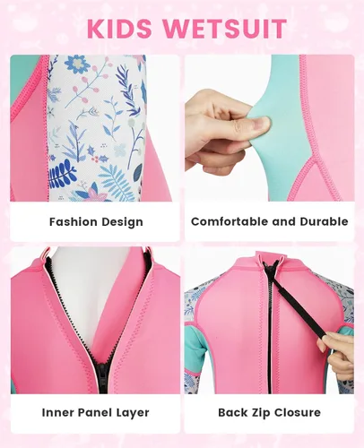 Miniatura 3 de Gogokids Traje de neopreno de manga larga de 0.098 pulgadas para niños y niñas, con protección UV 50+ y cremallera trasera, cálido traje completo