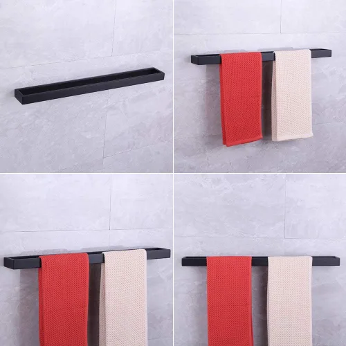 Miniatura 3 de Toallero cuadrado de acero inoxidable SUS 304 de 24 pulgadas, color negro mate, para montaje en pared de baño