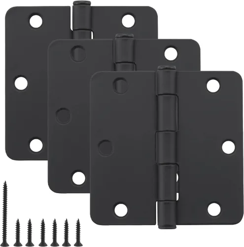 HOME MASTER HARDWARE Paquete de 3 bisagras redondeadas de color negro mate, bisagras de puerta interior de 3.5 pulgadas, esquinas de radio de 1/4