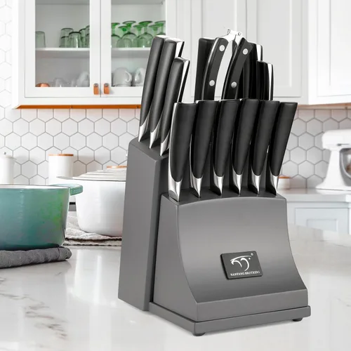 Miniatura 5 de NF NANFANG BROTHERS Juego de Cuchillos de Cocina de Damasco, 15 Piezas con Bloque, Mango Ergonómico ABS, Tenedor de Trinchar, Juego de Bloque