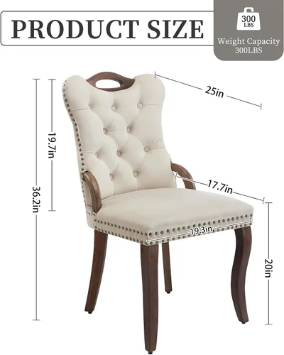 Miniatura 3 de Shenyon Juego de 4 sillas de comedor de terciopelo beige, sillas tapizadas modernas para comedor con respaldo capitoné y acentos de madera, patas