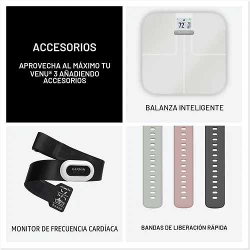 Miniatura 7 de Garmin Venu 3S (reacondicionado) Reloj inteligente con bisel de acero inoxidable dorado suave de 1.2 pulgadas, pantalla táctil AMOLED con caja rosa