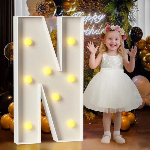 Mixifox Letras N de marquesina de 3 pies, letras grandes iluminadas de 3 pies de alto con luces, letra grande para boda, compromiso, graduación,