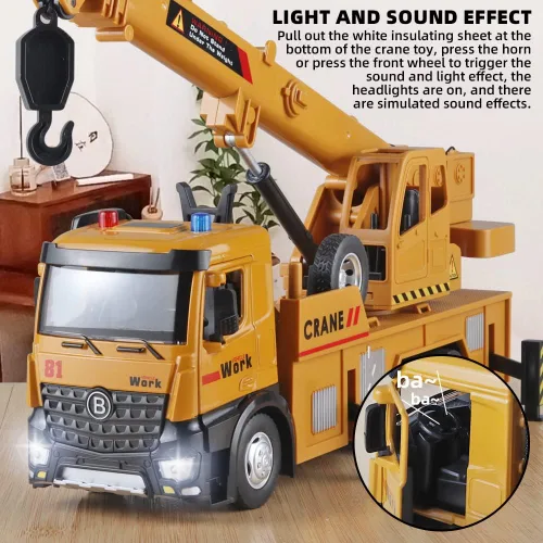Miniatura 3 de OANMYJJO Camión de Grúa de Juguete Infantil de Metal Modelo de Grúa de Fundición a Presión, Juguetes de Camiones de Construcción con Sonidos y Luces