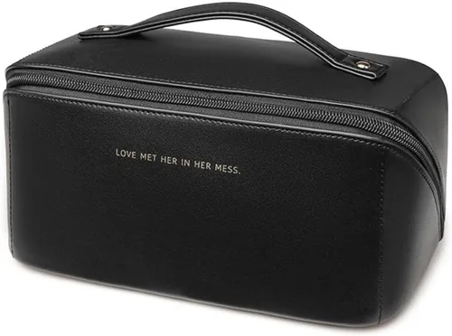 Miniatura 11 de 3 bolsas de maquillaje de viaje portátiles de gran capacidad para mujeres, estuche organizador de maquillaje plano abierto, bolsa organizadora