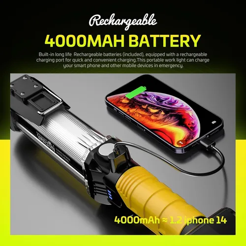Miniatura 3 de WARSUN - Luz de trabajo LED COB recargable, magnética, manos libres con gancho, IPX4 impermeable para reparación de garaje, regalos para hombres