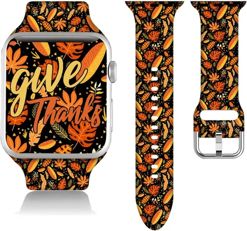 Miniatura 25 de Compatible con Apple Watch de copo de nieve de 38/40/41/42/44/45/46/1.929 in para mujeres y hombres, correa de repuesto de silicona suave para Hojas