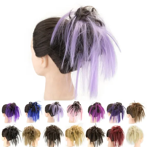 Miniatura 10 de IMISSU 2 piezas de moño de cabello desordenado, extensión de coleteros falsos, ondulados, rizados, para mujeres y niñas (2 unidades rubio ceniza)