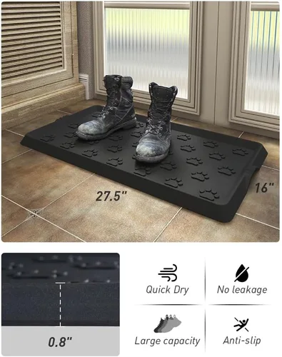 Miniatura 2 de SUPENUIN Bandeja de botas con patrón de patas para entrada, alfombrillas de goma impermeables para perros, bandeja multiusos para entrada