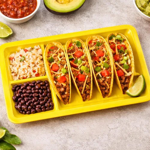 Miniatura 4 de Dependable Industries inc. Essentials Juego de 3 platos rectangulares para tacos, bandejas de plástico sin BPA con divisores, apilables, aptos