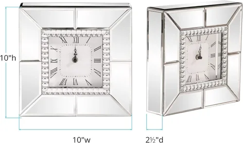 Miniatura 5 de Howard Elliott Collection Reloj de mesa con acabado de espejo con borde de vidrio con cuentas, reloj de espejo plateado decorativo para oficina
