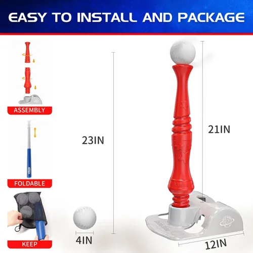 Miniatura 7 de EagleStone Juego de T-Ball para niños de 3-5, 5-8 años, juego de Tee Ball para niños pequeños, juguete de béisbol al aire libre incluye 6 bolas