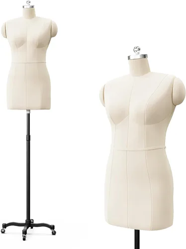 Bonnlo Maniquí de costura femenino, talla 18, forma de vestido para exhibición y diseño de sastre, torso ajustable en altura con base de metal