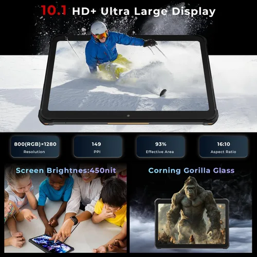 Miniatura 5 de HOTWAV R8 Rugged Tablet Android 14, 10.1 pulgadas HD+ pantalla 10800mAh batería, Octa-Core 12GB RAM+128GB ROM+1TB tableta al aire libre, 13MP+5MP