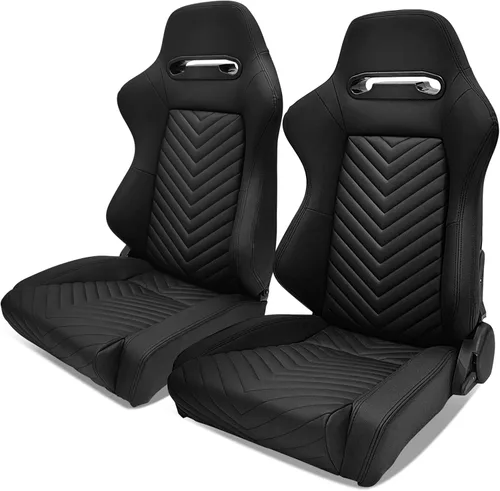 Miniatura 39 de IKON MOTORSPORTS, Asiento universal de carreras PU + cuero de carbono + gamuza, con deslizadores dobles, asiento deportivo reclinable negro