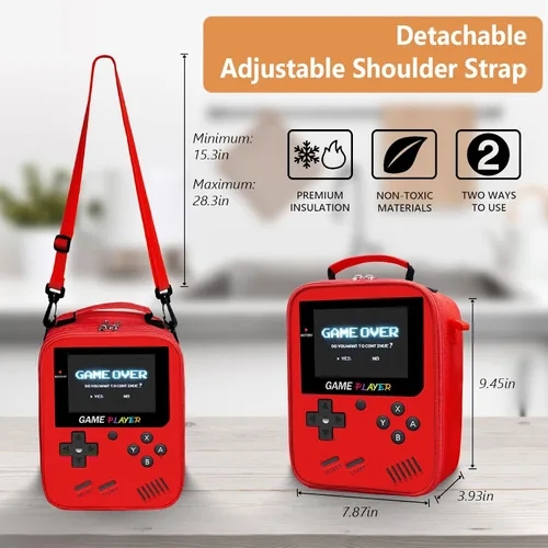 Miniatura 5 de Lonchera para niños para la escuela, bolsa de almuerzo para niños gamers para niños y niñas, lonchera aislada para videojuegos impermeable a prueba