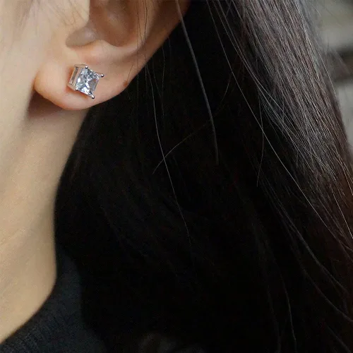 Miniatura 9 de MMTTAO Aretes de plata de ley 925 con circonita cúbica de corte princesa para mujeres, hombres y niñas, brillantes y puros, aretes de circonita