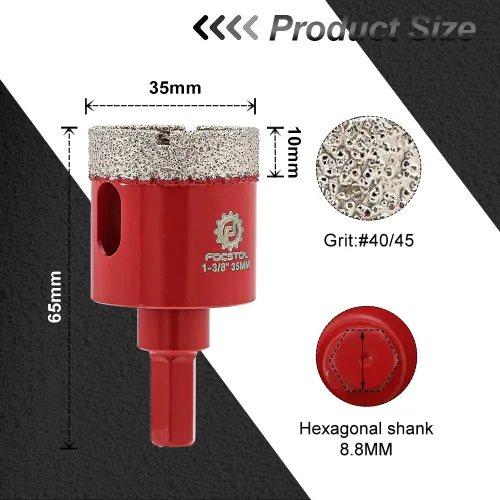 Miniatura 2 de FOCSTOL - Broca de núcleo de diamante de 1-3/8 pulgadas, 2 piezas de sierra de diamante de 1.378 in con vástago hexagonal para azulejos