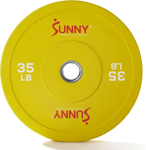 Miniatura 7 de Sunny Health & Fitness Elite 2-Inch Rubber Olympic Bumper Weight Plate 10-55 LB with Steel Hub for Home Gym, Squat Rack, Strength Training, Barbell