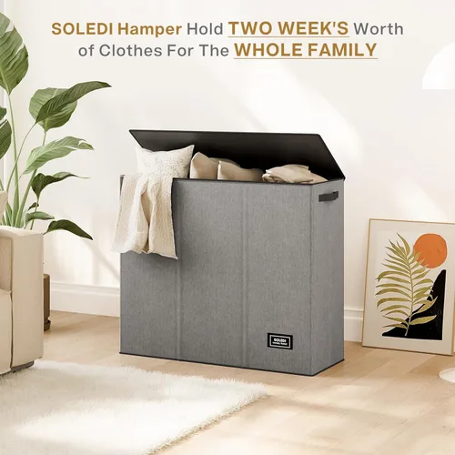 Miniatura 9 de SOLEDI Cesta de ropa sucia de 180L de 3 secciones, cesta de ropa sucia extra grande con tapa, cesta de ropa sucia con asa resistente, organizador