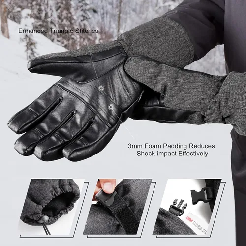Miniatura 4 de MCTi Guantes de esquí impermeables para invierno, snowboard, nieve, cálidos, 3M, Thinsulate de piel sintética, guantes para clima frío para hombres