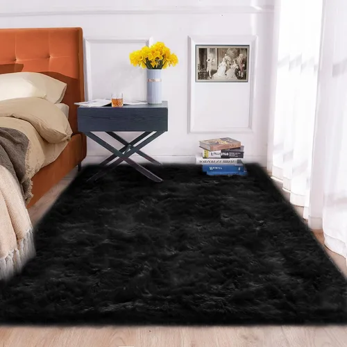 Miniatura 81 de ORINOVA Alfombras de pelo sintético lavable de color gris plateado claro para dormitorio, alfombra de felpa para sala de estar, alfombra