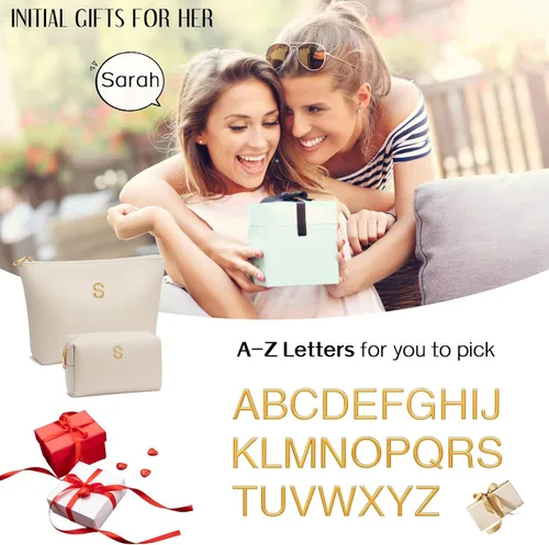Miniatura 2 de Regalos para mujeres Juego de bolsa de maquillaje inicial para niñas, regalos personalizados para dama de honor, amiga, graduación, profesora