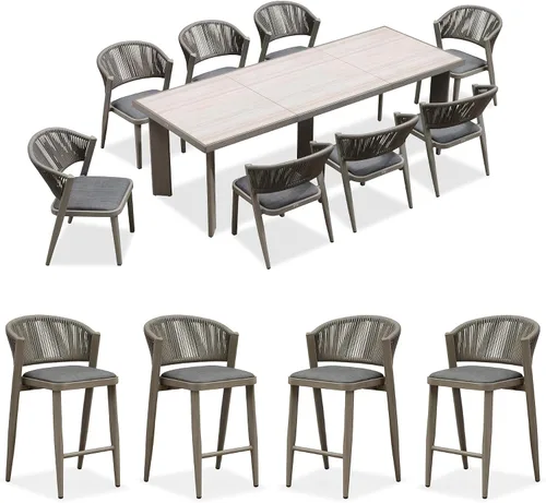 Miniatura 26 de PURPLE LEAF Juego de comedor redondo de 5 piezas de gran tamaño, marco de aluminio y mimbre de ratán para patio, mesa y sillas con cojines