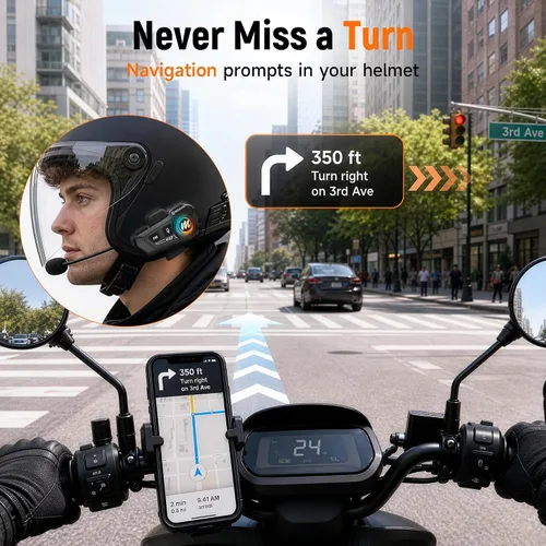 Miniatura 2 de Moman Auriculares para casco de motocicleta, altavoces de alta fidelidad manos libres, cancelación de ruido dual con sonido fuerte, asistente de voz
