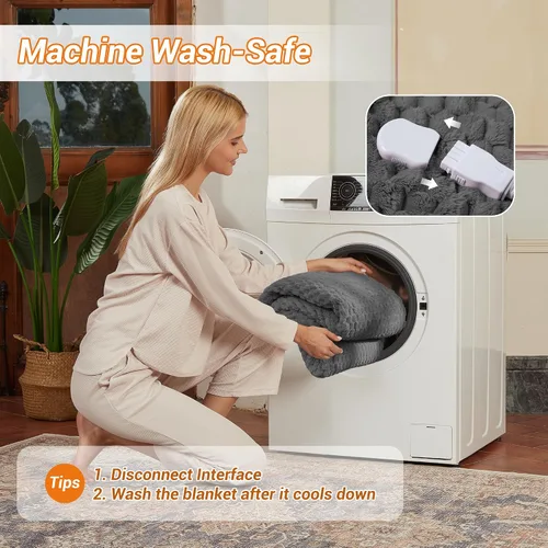 Miniatura 5 de GarveeHome Manta térmica eléctrica tamaño Queen de 84 x 90 pulgadas, con doble control, 10 niveles de calentamiento y 10 horas de apagado