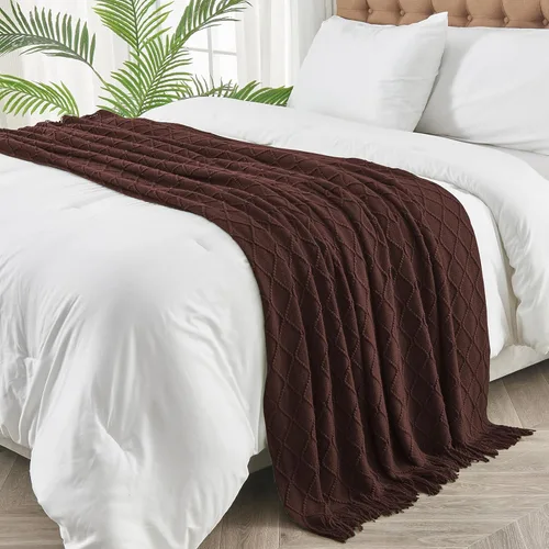 Miniatura 3 de inhand Mantas de punto para sofá y cama, manta de punto suave y acogedora con borlas, mantas decorativas ligeras y mantas decorativas de granja