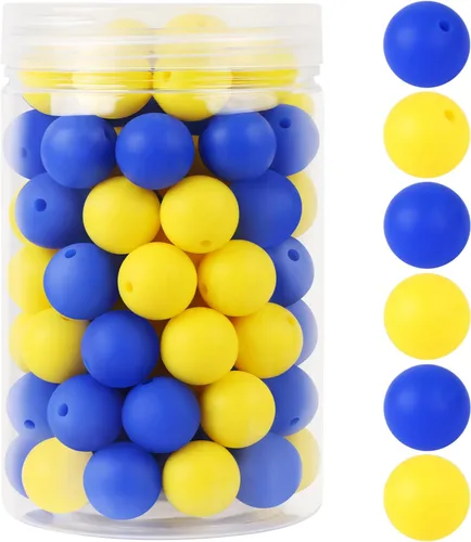 Miniatura 13 de EVERMARKET - 110 cuentas focales de silicona, cuentas de silicona de 0.59 pulgadas para hacer llaveros, cuentas redondas de silicona a granel