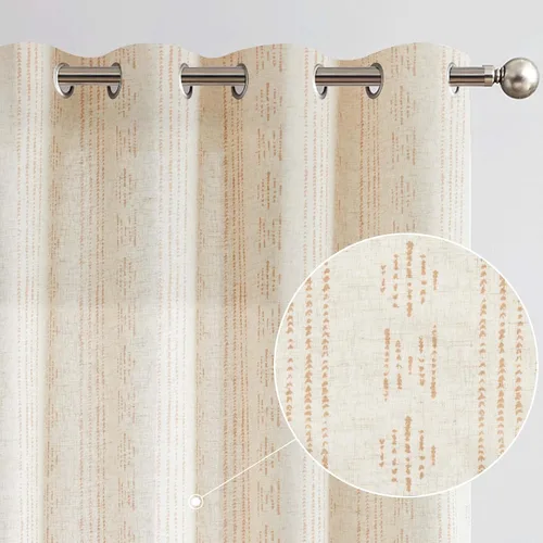 Miniatura 23 de jinchan Cortinas bohemias a rayas para sala de estar, cortinas de lino estilo granja de 63 pulgadas de largo, 2 paneles para dormitorio, mudcloth