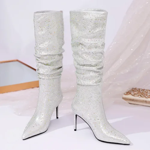 Miniatura 6 de Zamikoo Slouchy High Heel Boots for Women, Knee High Stiletto Heel Boots, Pointed Toe Slouch Stretch Tall Boots Pull On 3.5 Inches