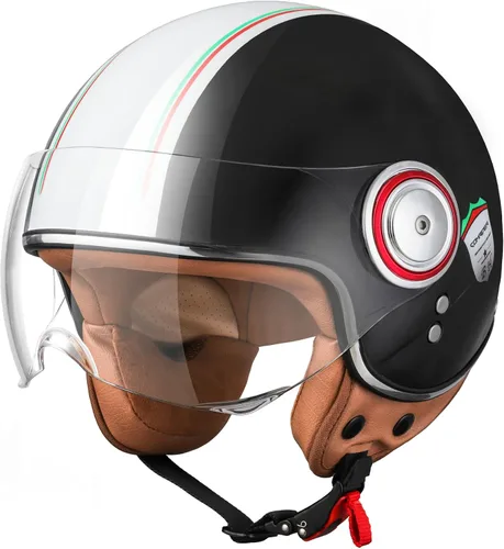 Miniatura 9 de Casco de motocicleta de cara abierta para adultos, casco de cara media para motoneta para hombres, casco retro 3/4 Vespa, casco de motocicleta