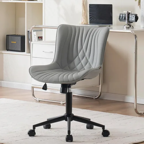 YOUNIKE Silla de Oficina, Silla de Escritorio sin Brazos con Ruedas, Sillas Giratorias Ajustables Rodantes para Oficina en Casa Computadora y Gris