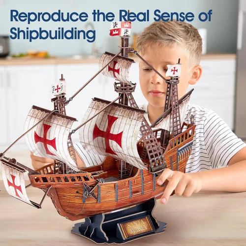 Miniatura 4 de CubicFun Rompecabezas 3D para adultos, modelo de barco español Santa María, para adultos y niños, kit de construcción, 204 piezas