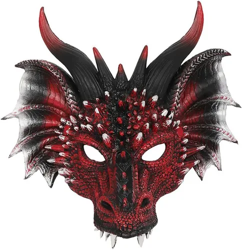 Miniatura 15 de Himine - Máscara de cosplay de cabeza de dragón para festival, fiesta y Halloween Rojo